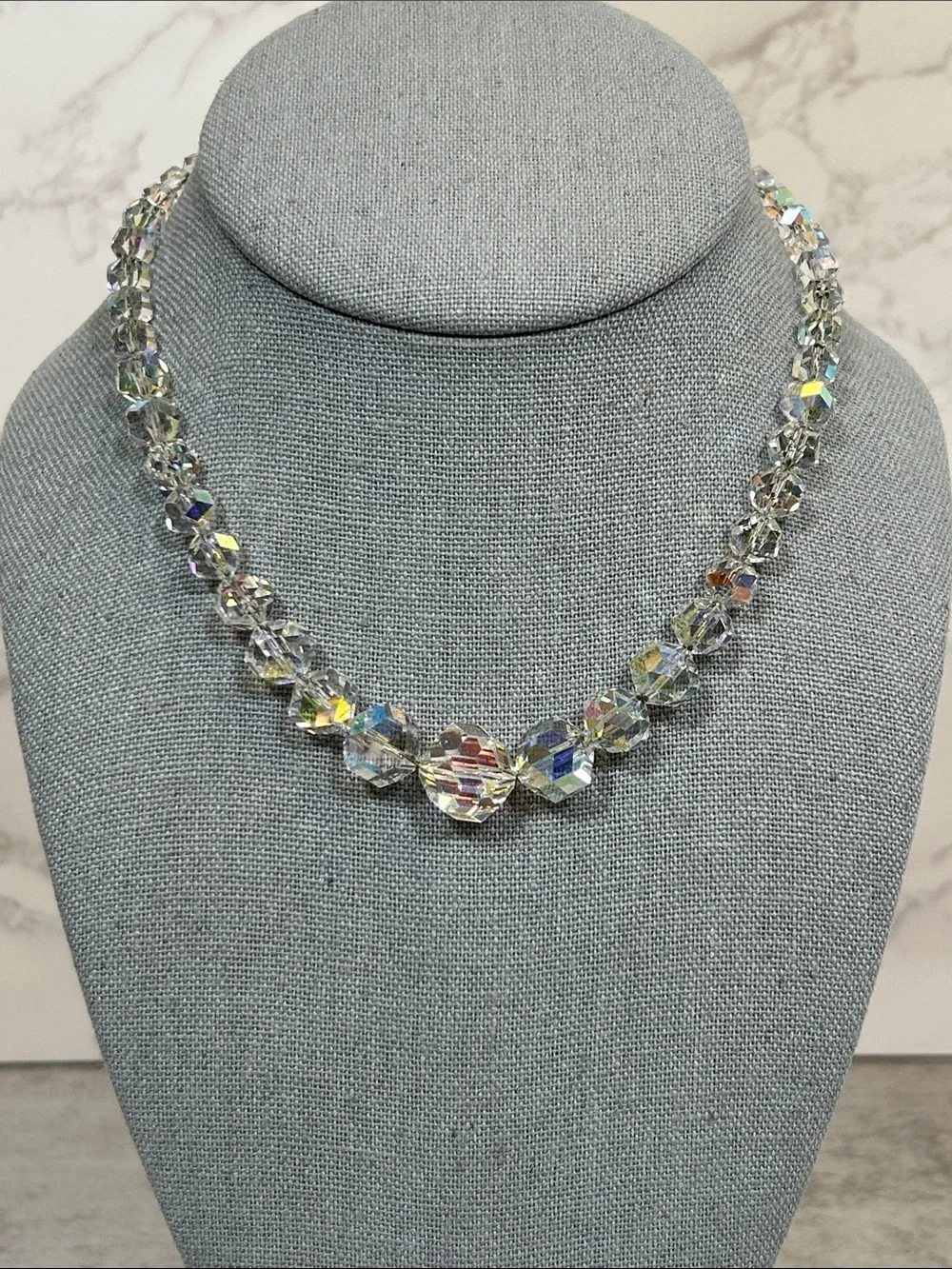 Corocraft Vintage Crystal Aurora Borealis Bead Necklace - Clear